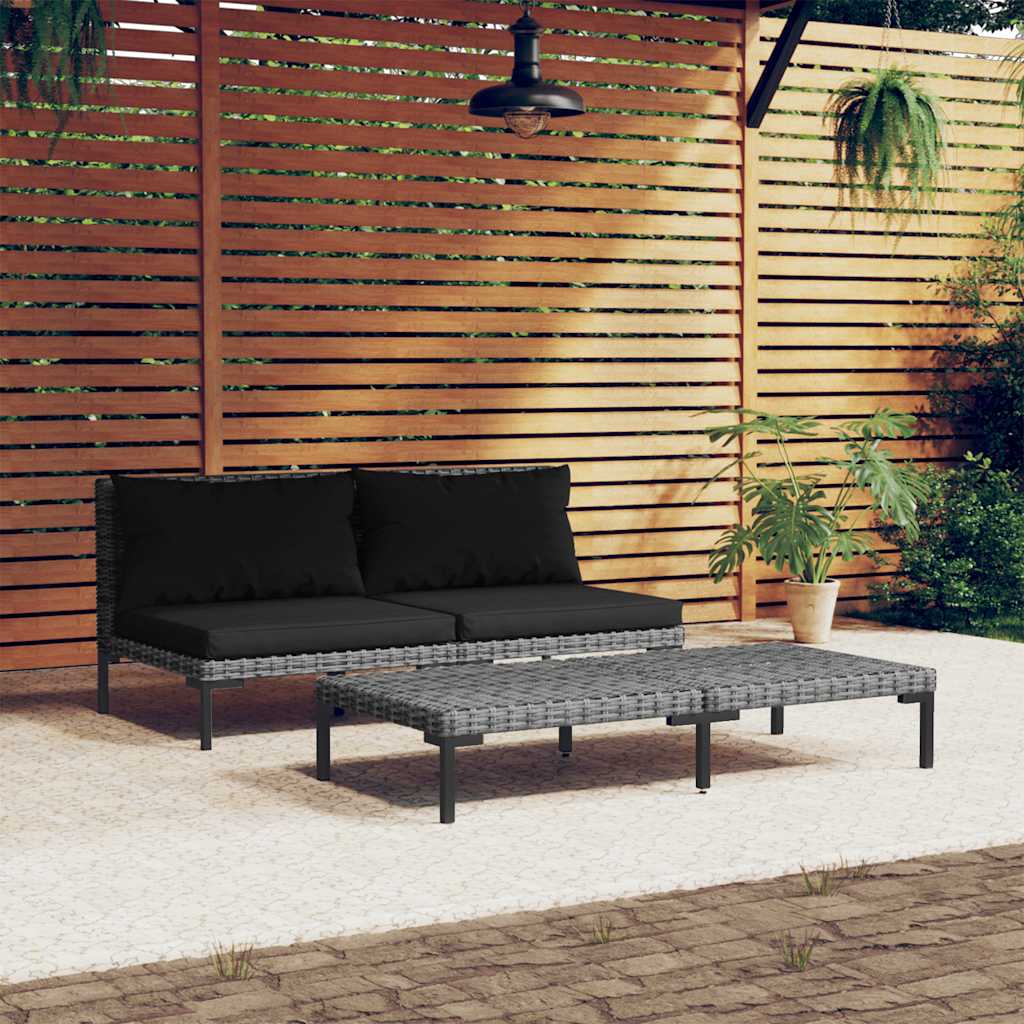 Muebles jardín 3 pzas ratán sintético semicircular gris oscuro