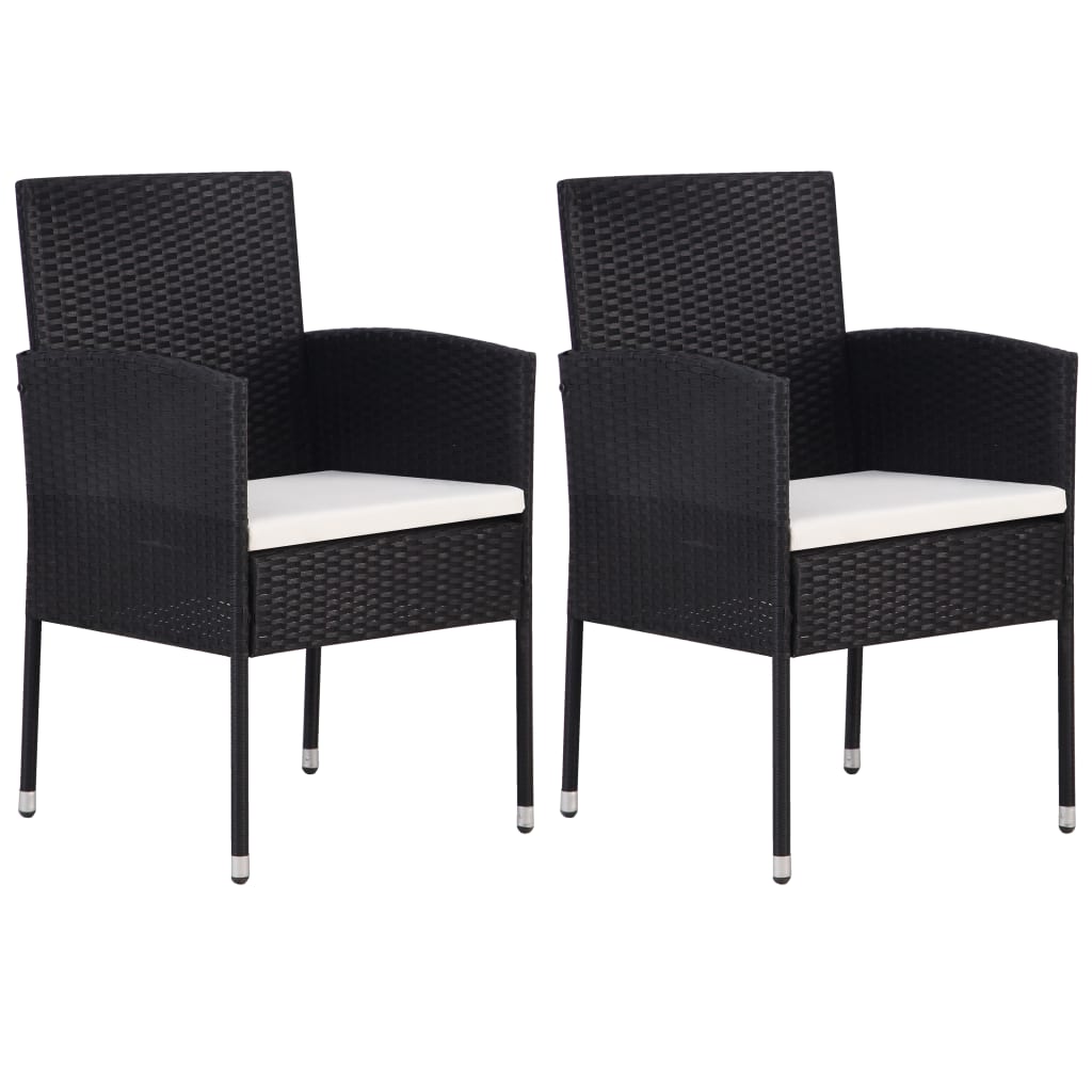 Garden chairs with cream cushions 2 pcs black synthetic rattan