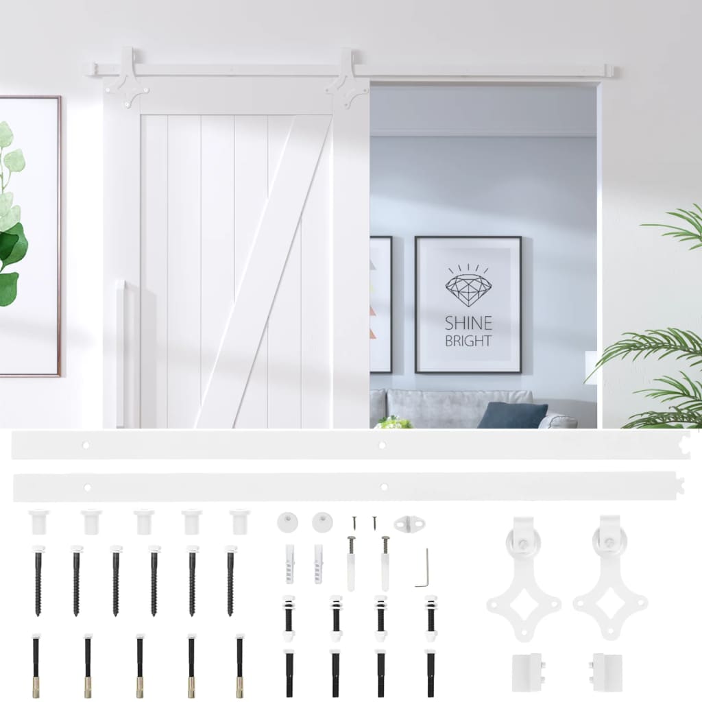 200 cm White Steel Sliding Door Hardware Kit