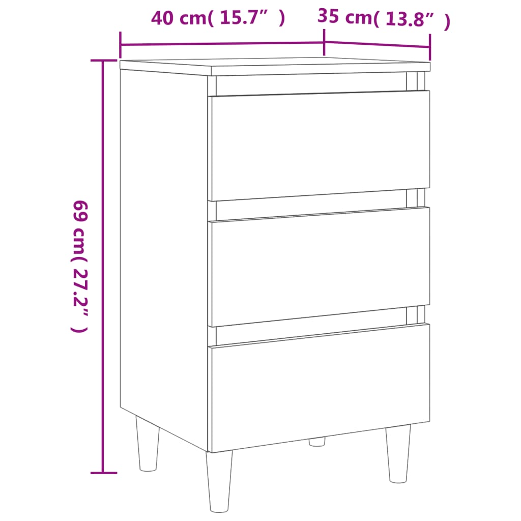 Mesita de noche patas madera maciza roble ahumado 40x35x69 cm