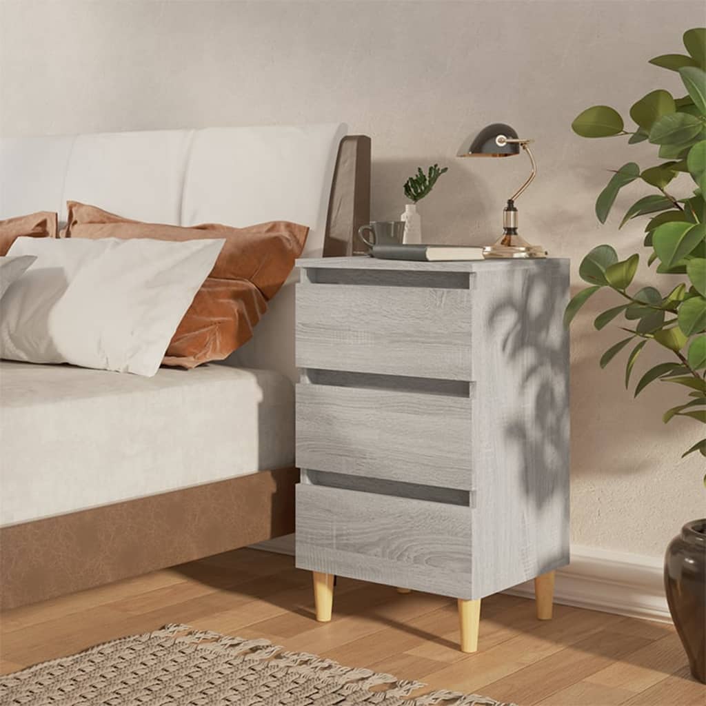 Mesita de noche con patas de madera maciza blanca 40x35x69 cm