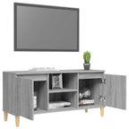 Mesita de noche patas madera maciza gris Sonoma 103,5x35x50 cm