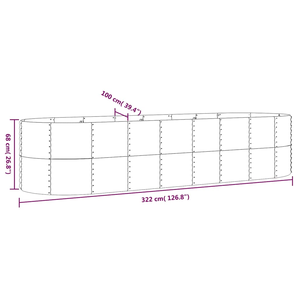 Jardinera arriate acero galvanizado antracita 322x100x68cm