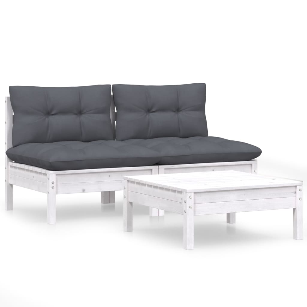 Muebles de jardín 3 pzas con cojines antracita madera de pino