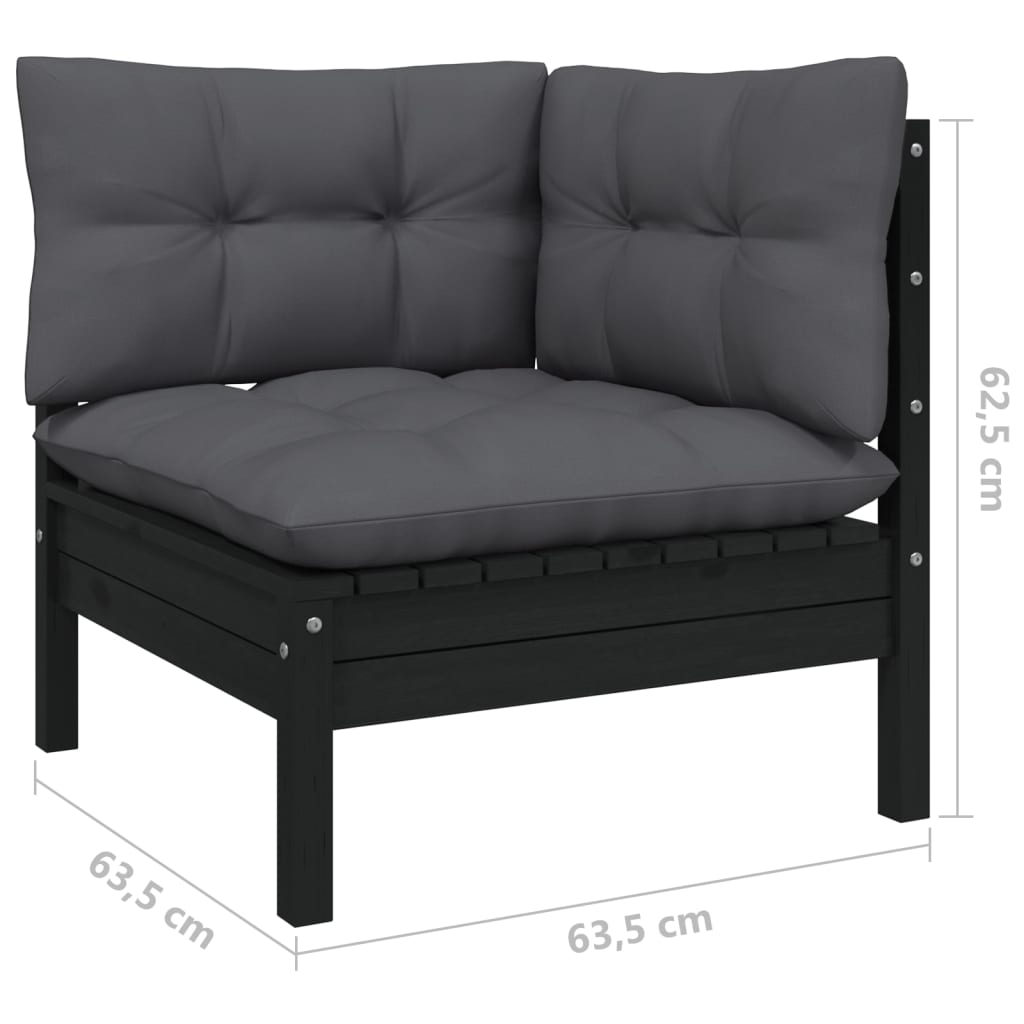 Muebles de jardín 3 pzas y cojines madera pino gris antracita