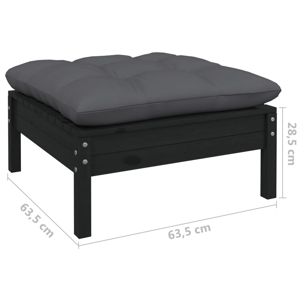 Muebles de jardín 3 pzas y cojines madera pino gris antracita