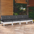Sofá de jardín 4 plazas con cojines madera pino gris antracita