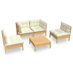 MMuebles de jardín 5 pzas y cojines madera maciza de pino crema