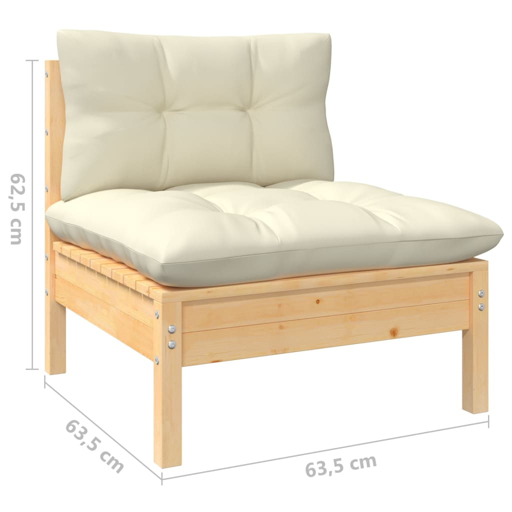 MMuebles de jardín 5 pzas y cojines madera maciza de pino crema
