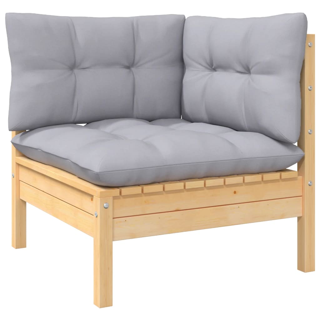 Juego de muebles de jardín 4 pzas y cojines madera pino gris