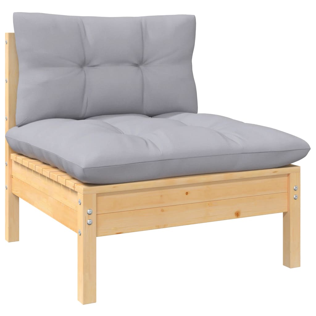 Juego de muebles de jardín 4 pzas y cojines madera pino gris