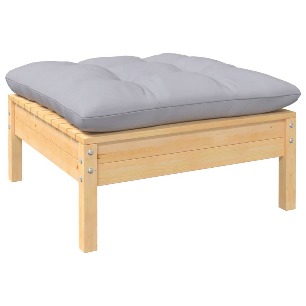 Juego de muebles de jardín 4 pzas y cojines madera pino gris