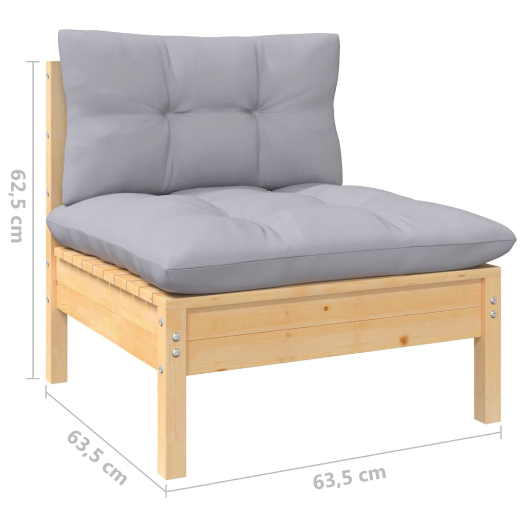 Juego de muebles de jardín 4 pzas y cojines madera pino gris
