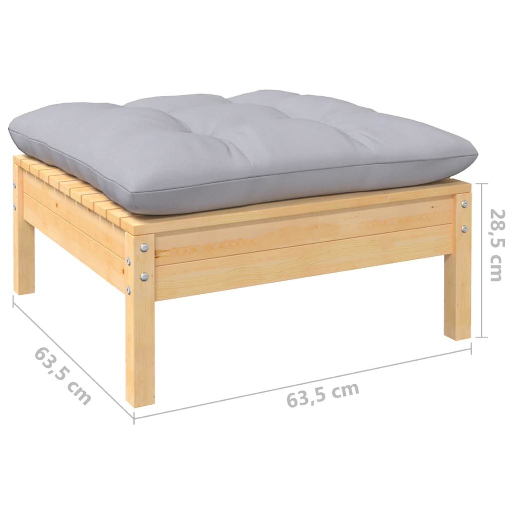 Juego de muebles de jardín 4 pzas y cojines madera pino gris