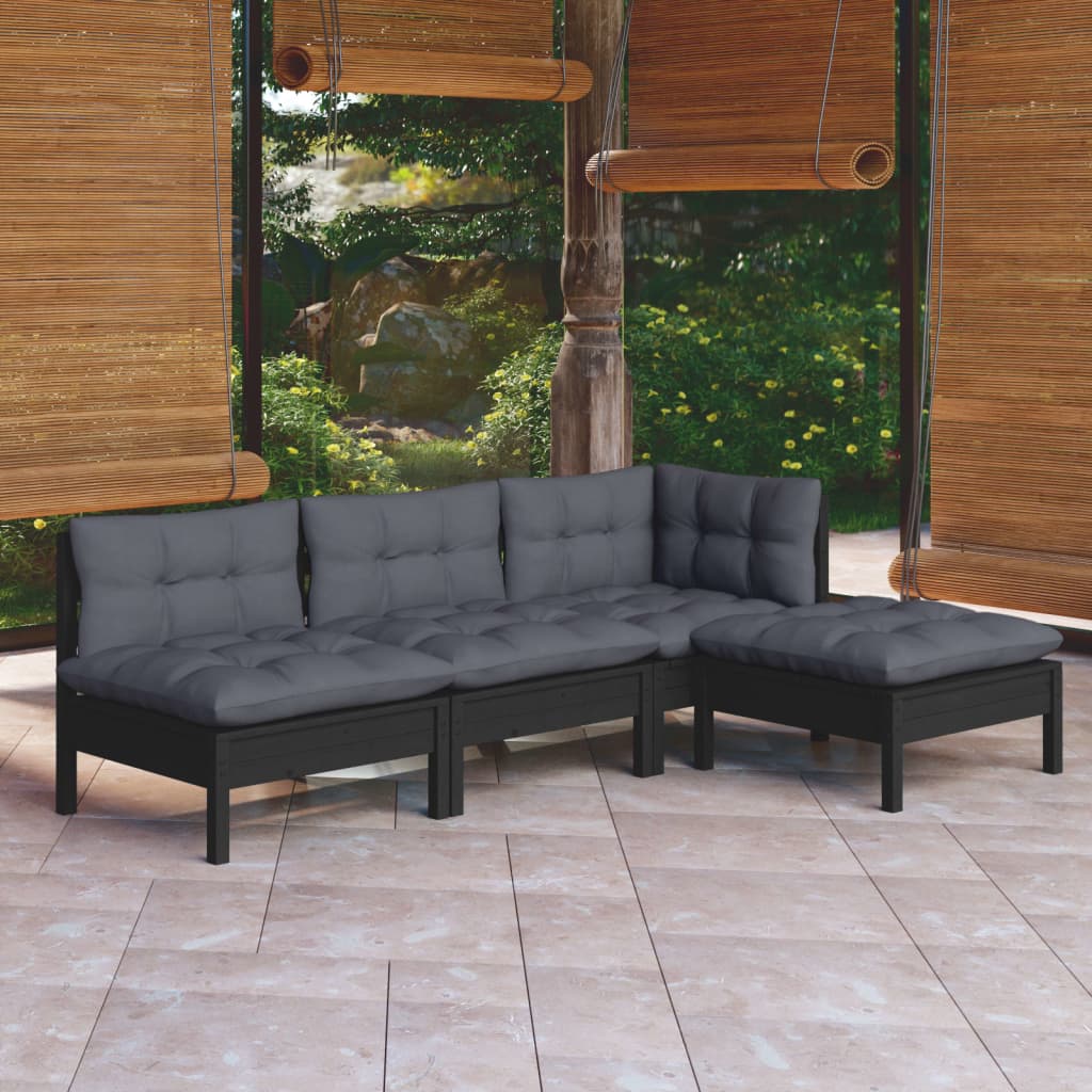 Mobiliário de jardim 4 peças almofadas madeira de pinho cor creme