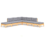 Juego de muebles de jardín 7 pzas y cojines madera pino gris