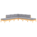 Juego de muebles de jardín 7 pzas y cojines madera pino gris