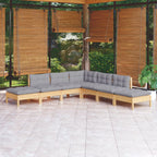 Juego de muebles de jardín 7 pzas y cojines madera pino gris