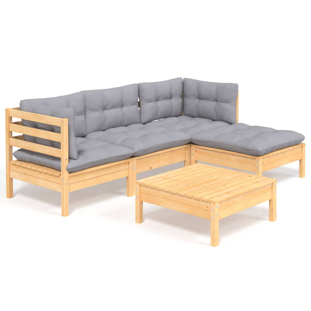 Juego de muebles de jardín 5 pzas y cojines madera de pino