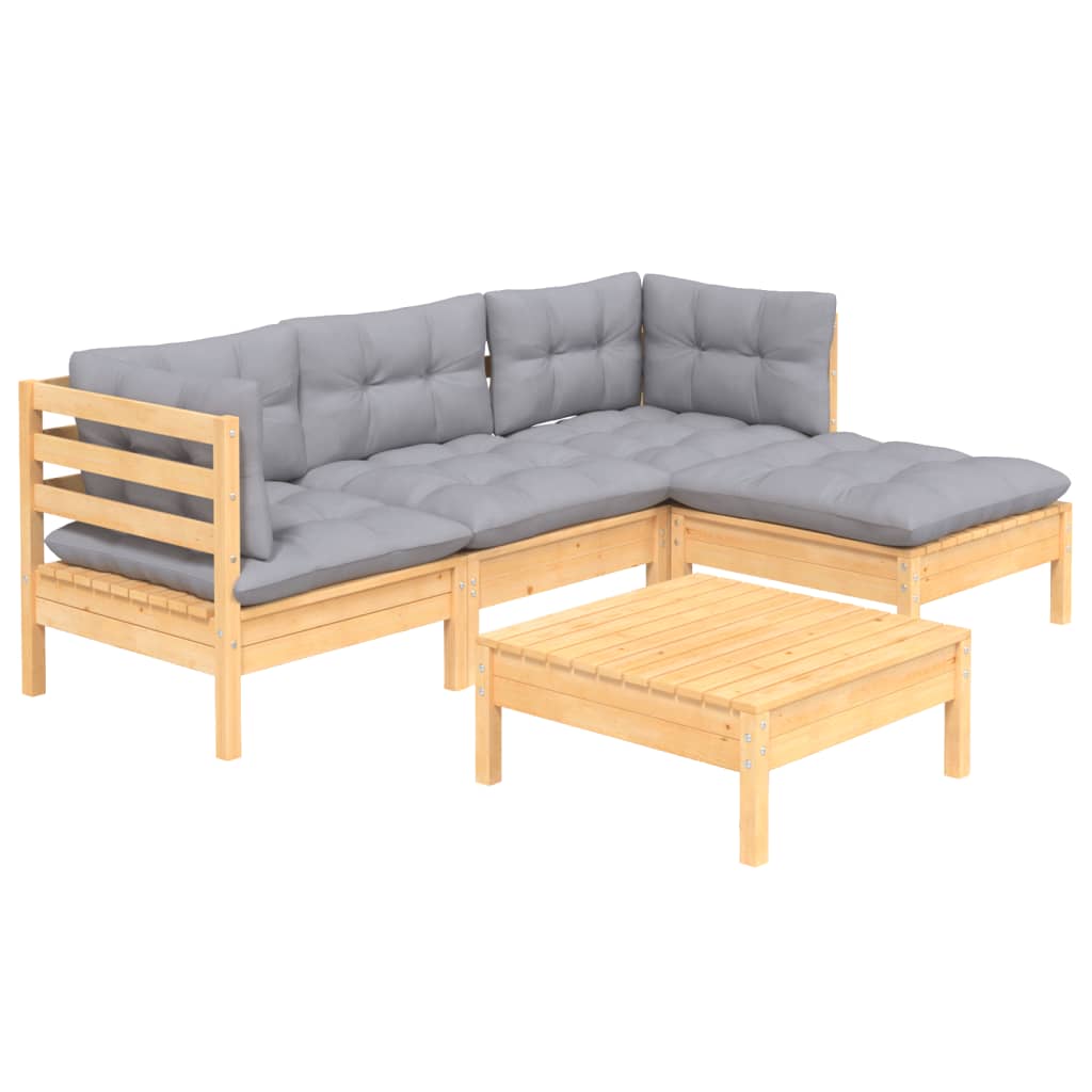Juego de muebles de jardín 5 pzas y cojines madera de pino