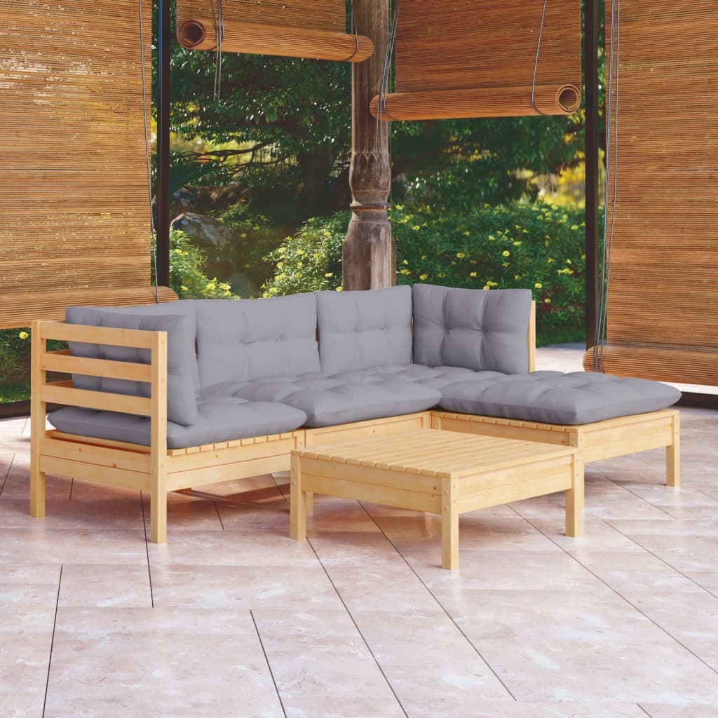 Juego de muebles de jardín 5 pzas y cojines madera de pino