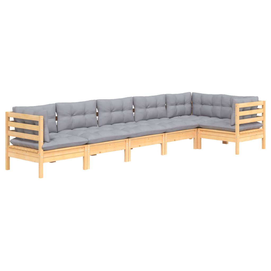 Juego de muebles de jardín 6 pzas y cojines madera de pino