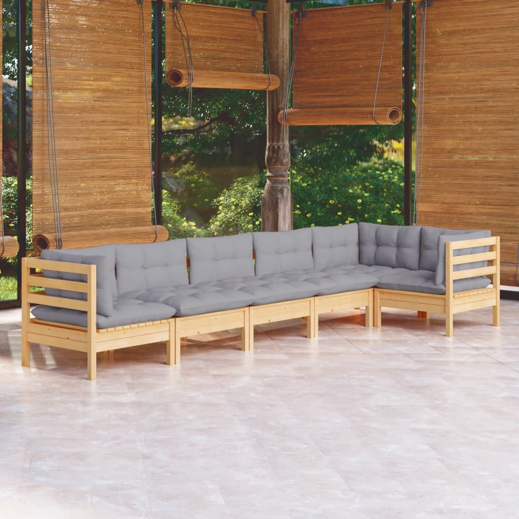 Juego de muebles de jardín 6 pzas y cojines madera de pino