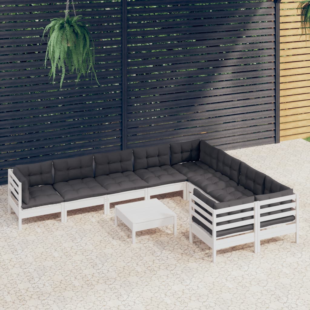 Mobiliário de jardim 10 peças almofadas madeira de pinho cor creme