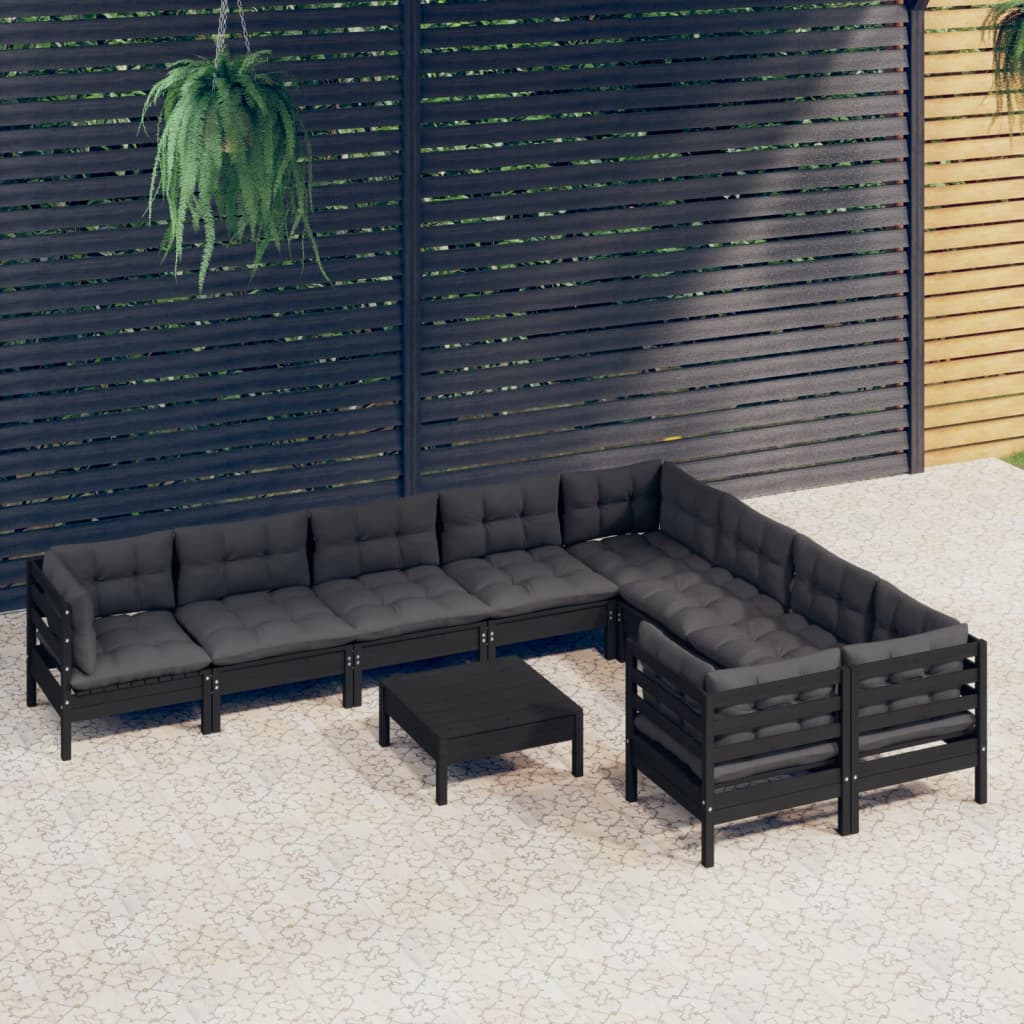 Mobiliário de jardim 10 peças almofadas madeira de pinho cor creme