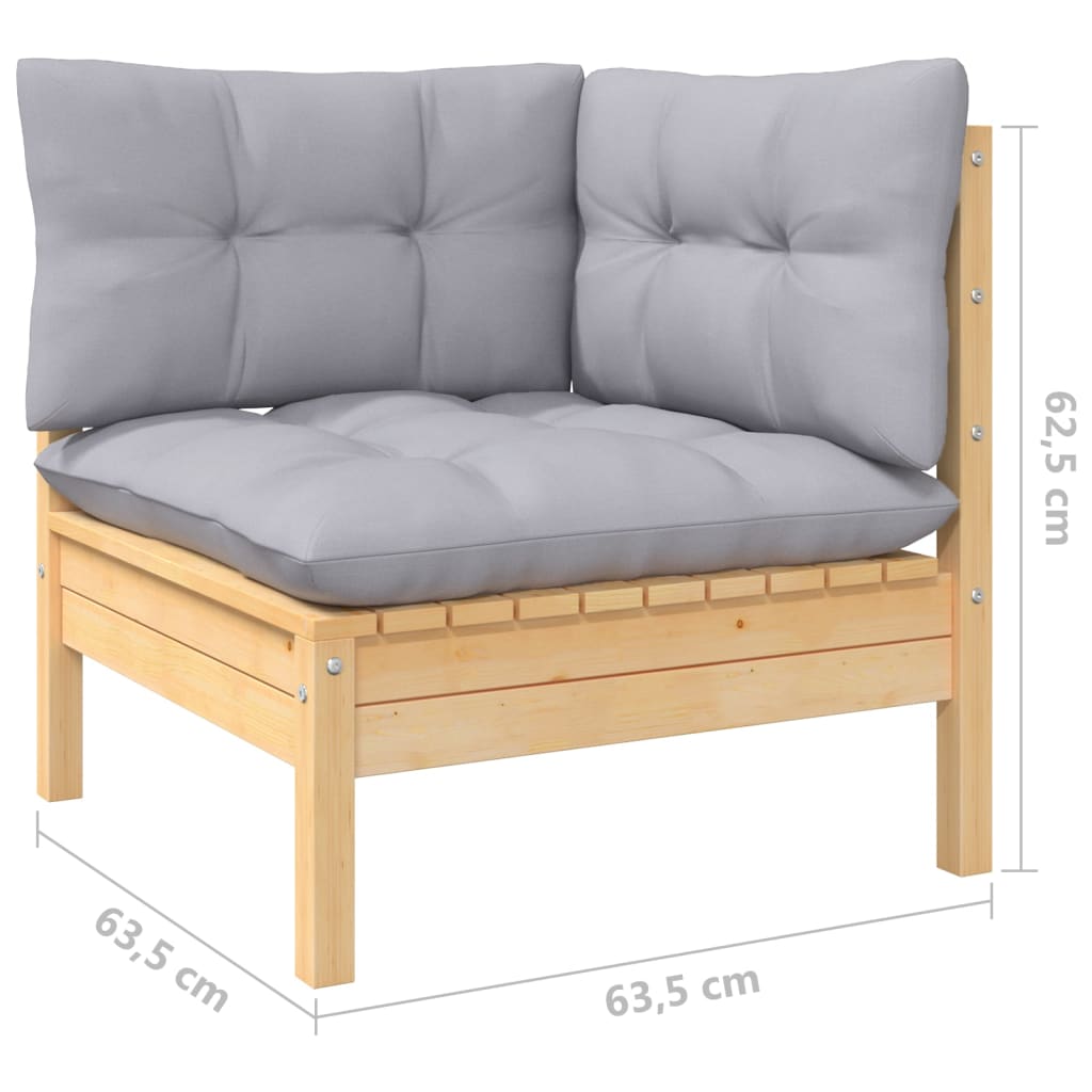 Juego de muebles de jardín 10 pzas y cojines madera pino gris