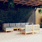 Juego de muebles de jardín 10 pzas y cojines madera pino gris