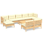 Muebles de jardín 10 piezas cojines madera de pino color crema