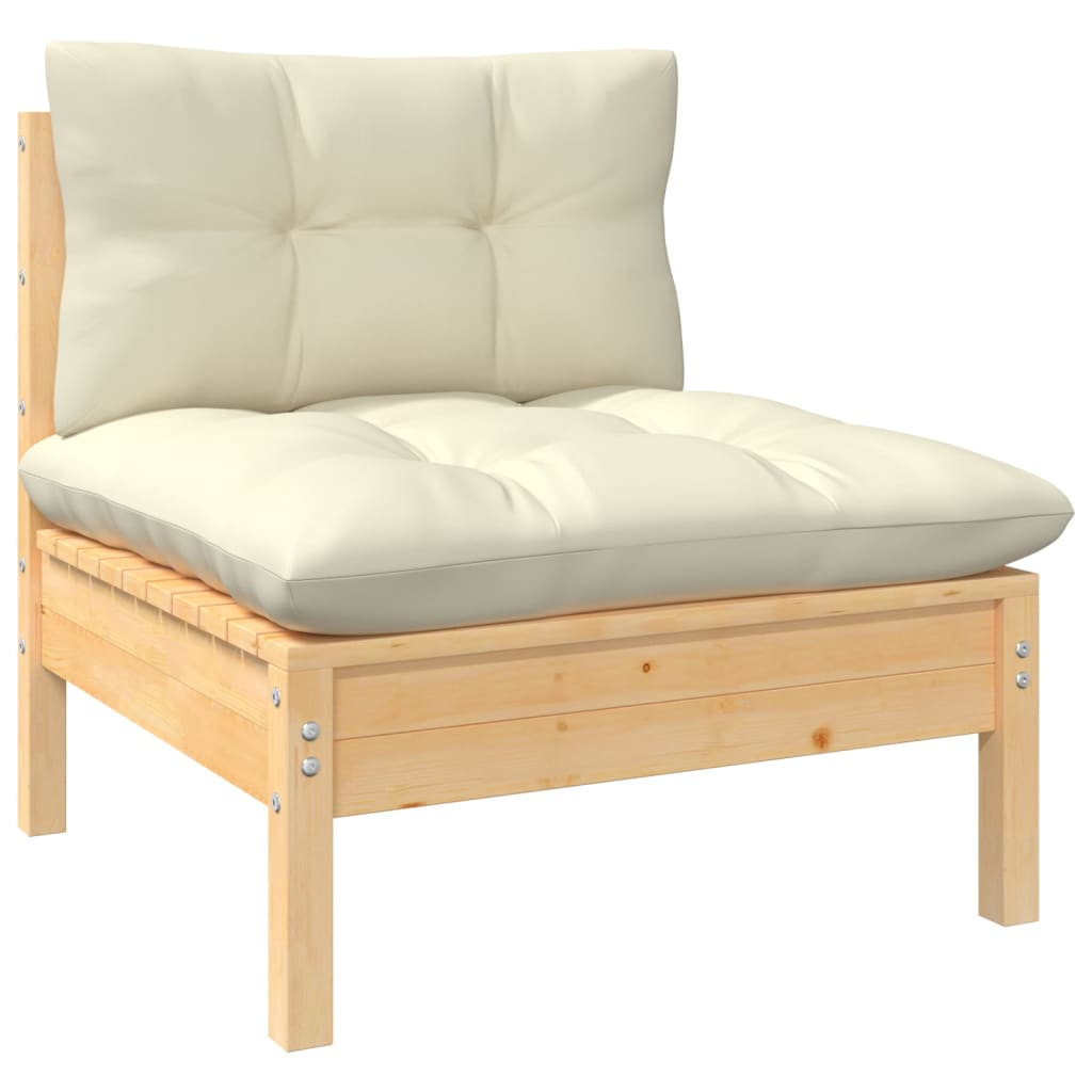 Muebles de jardín 10 piezas cojines madera de pino color crema