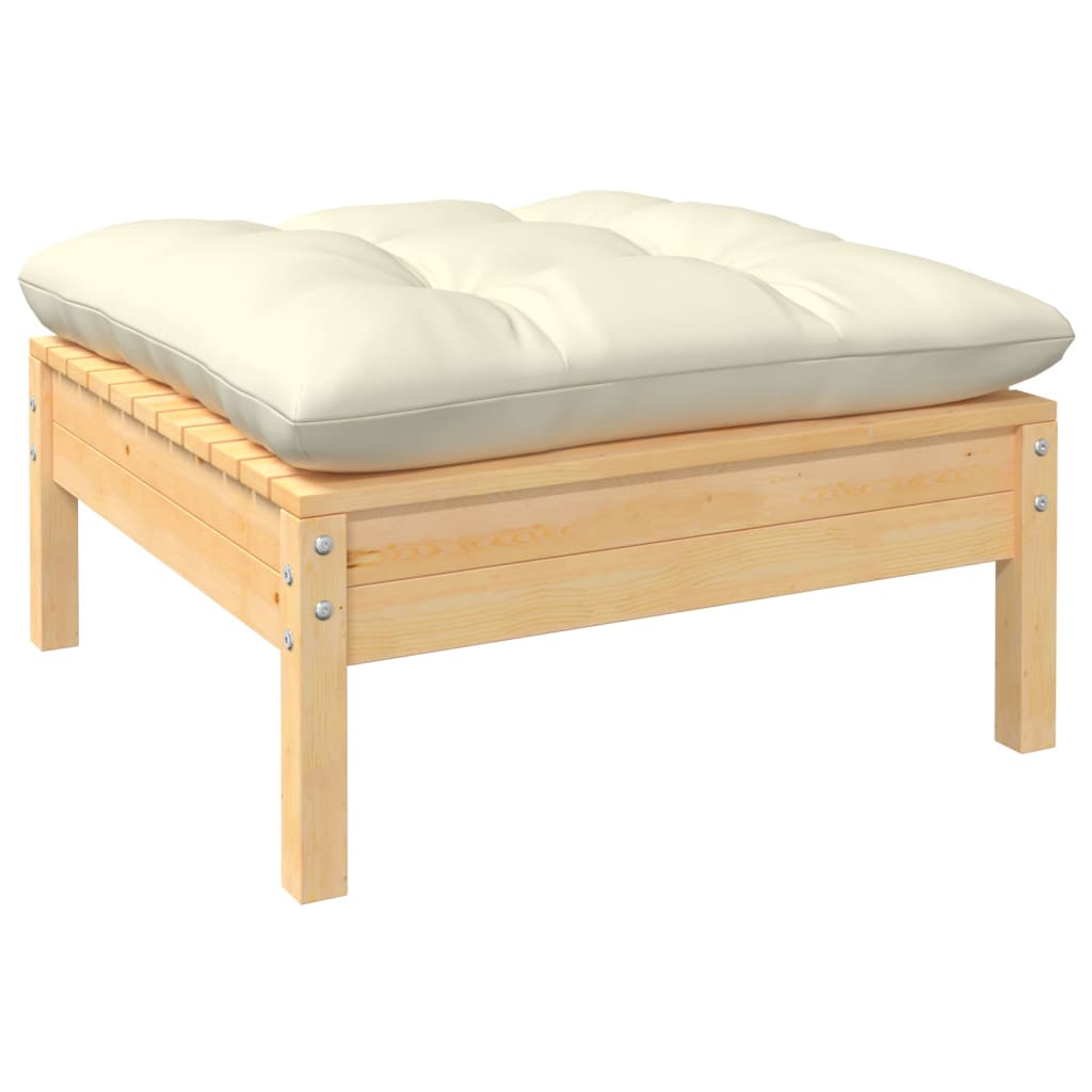Muebles de jardín 10 piezas cojines madera de pino color crema