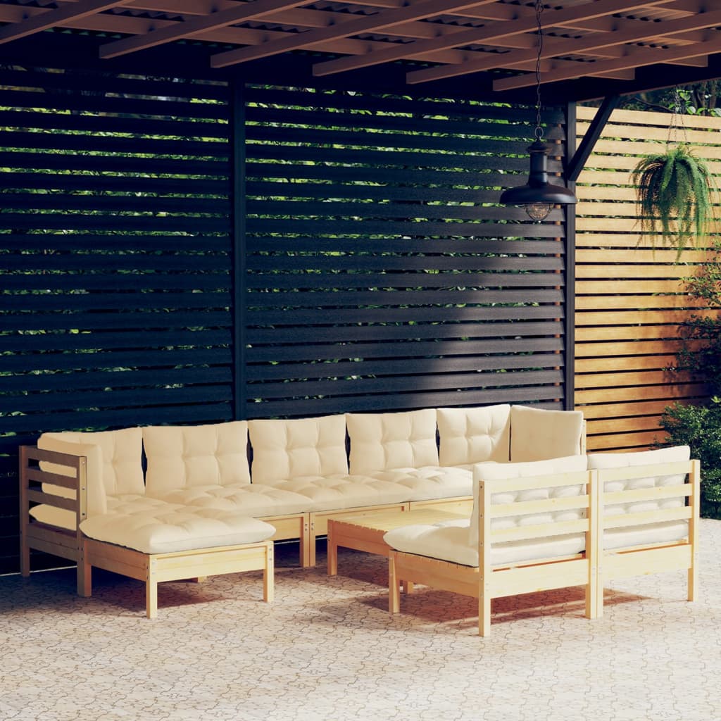 Muebles de jardín 10 piezas cojines madera de pino color crema