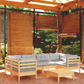 Juego de muebles de jardín 7 pzas y cojines madera de pino gris