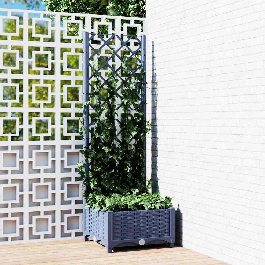 Jardinera de jardín con enrejado azul grisáceo 40x40x121,5 cm PP