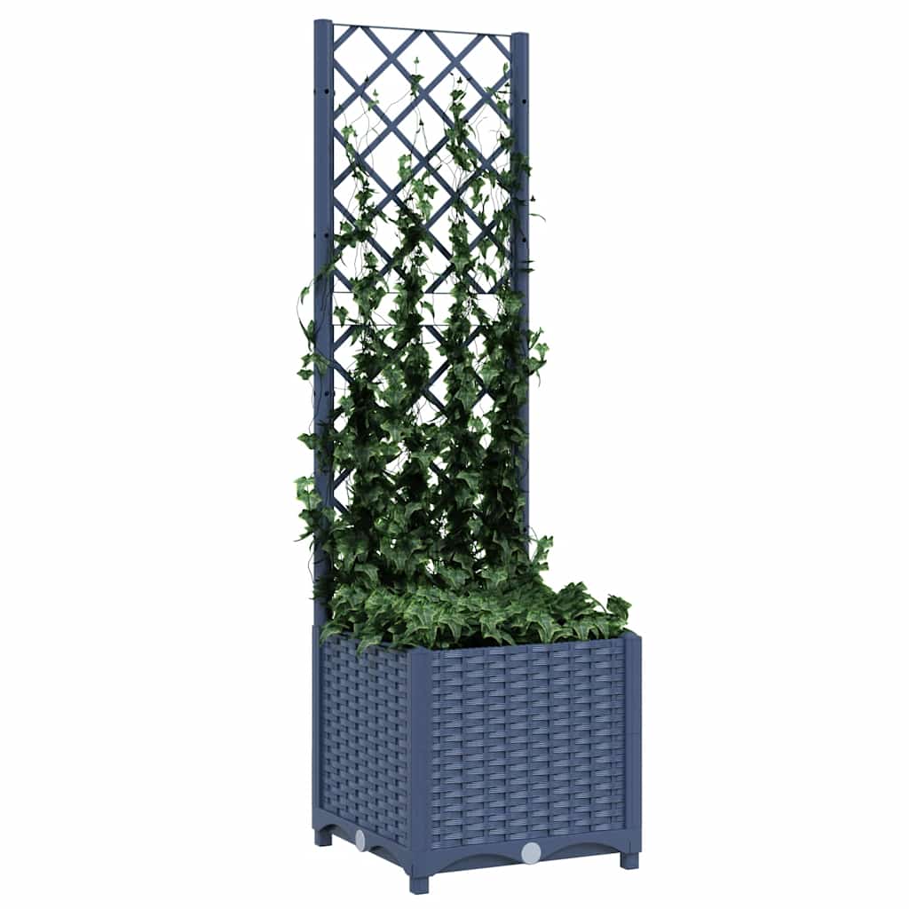 Jardinera de jardín con enrejado azul grisáceo 40x40x136 cm PP