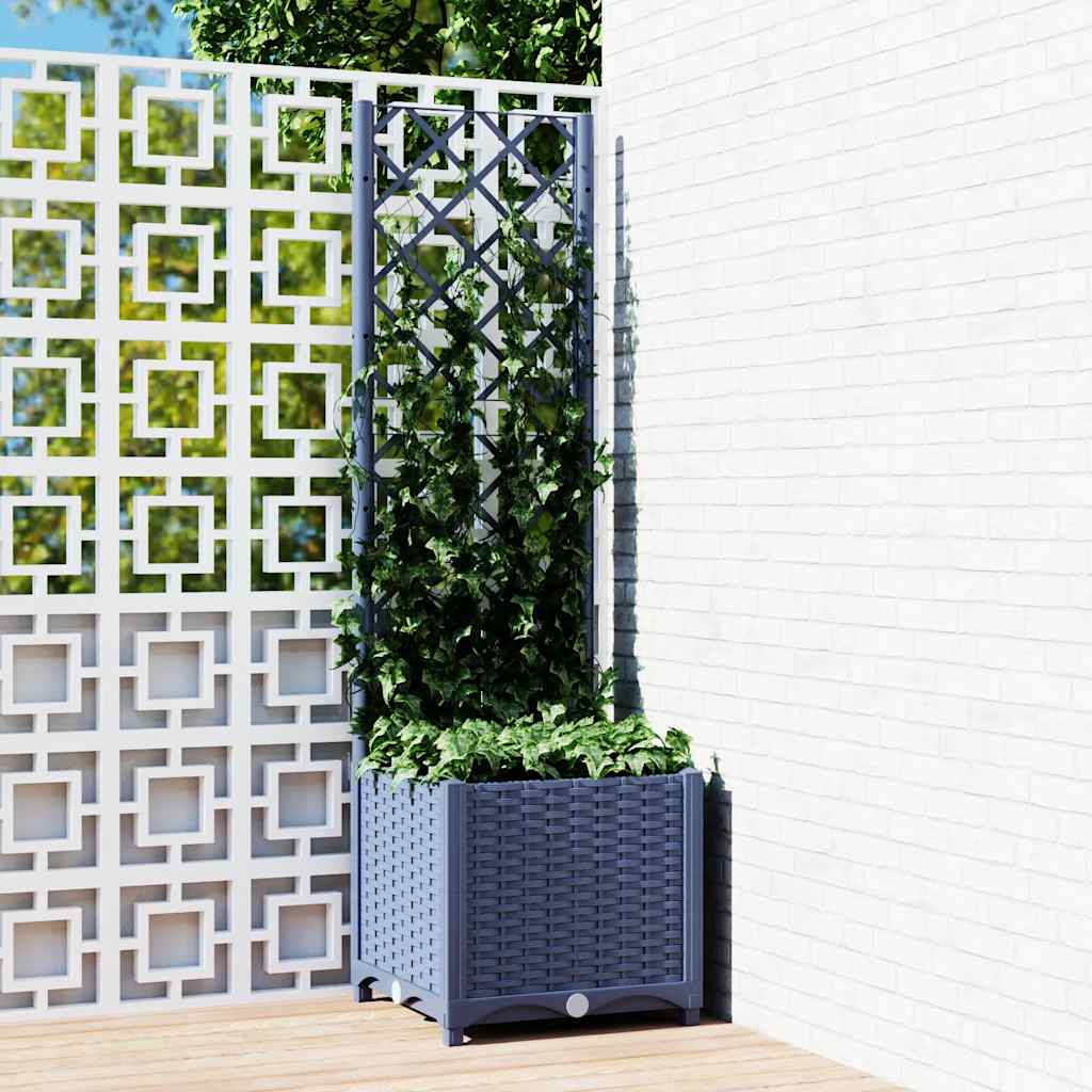 Jardinera de jardín con enrejado azul grisáceo 40x40x136 cm PP