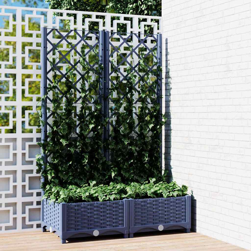 Floreira de jardim com treliça azul acinzentado 40x40x136 cm PP