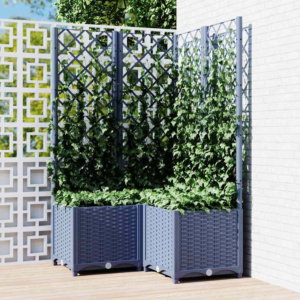 Jardineira com treliça PP azul cinzento 120x120x121,5 cm