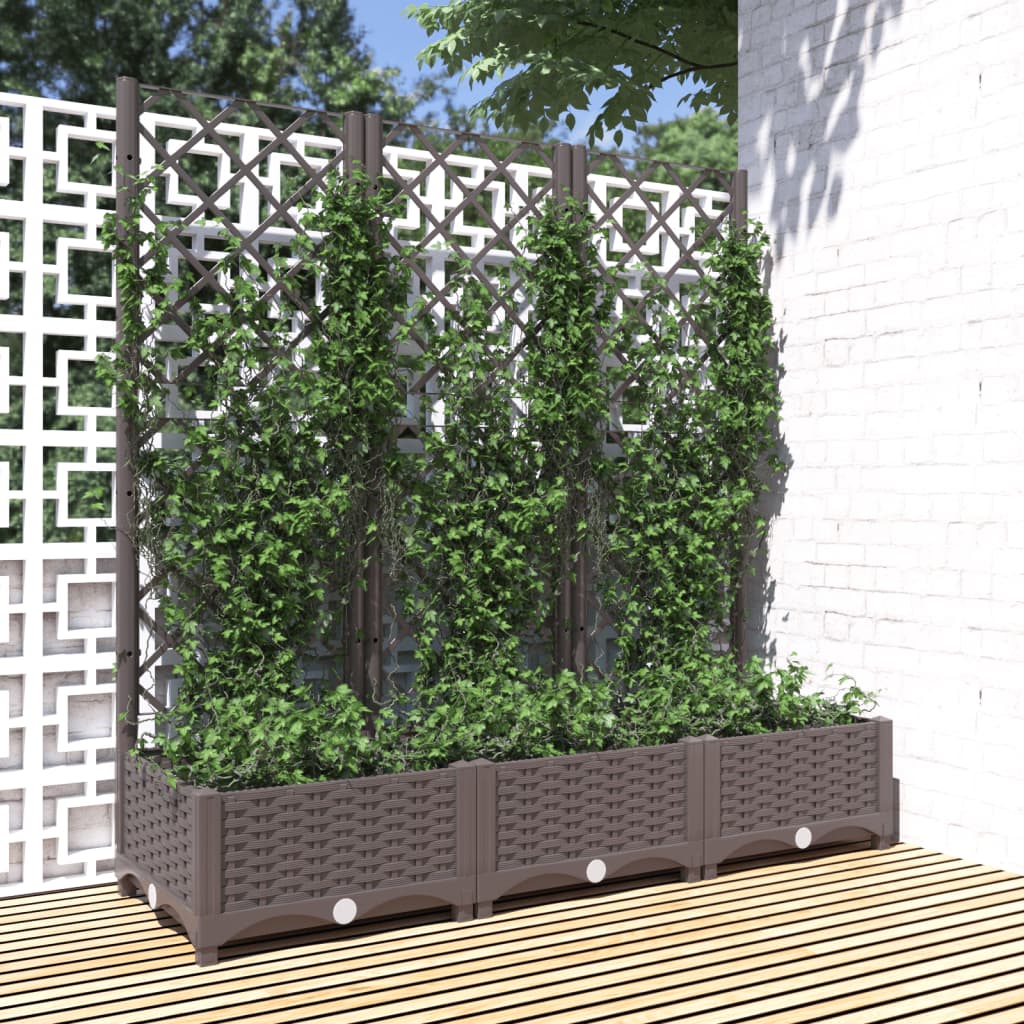 Floreira de jardim com treliça azul acinzentado 40x40x136 cm PP