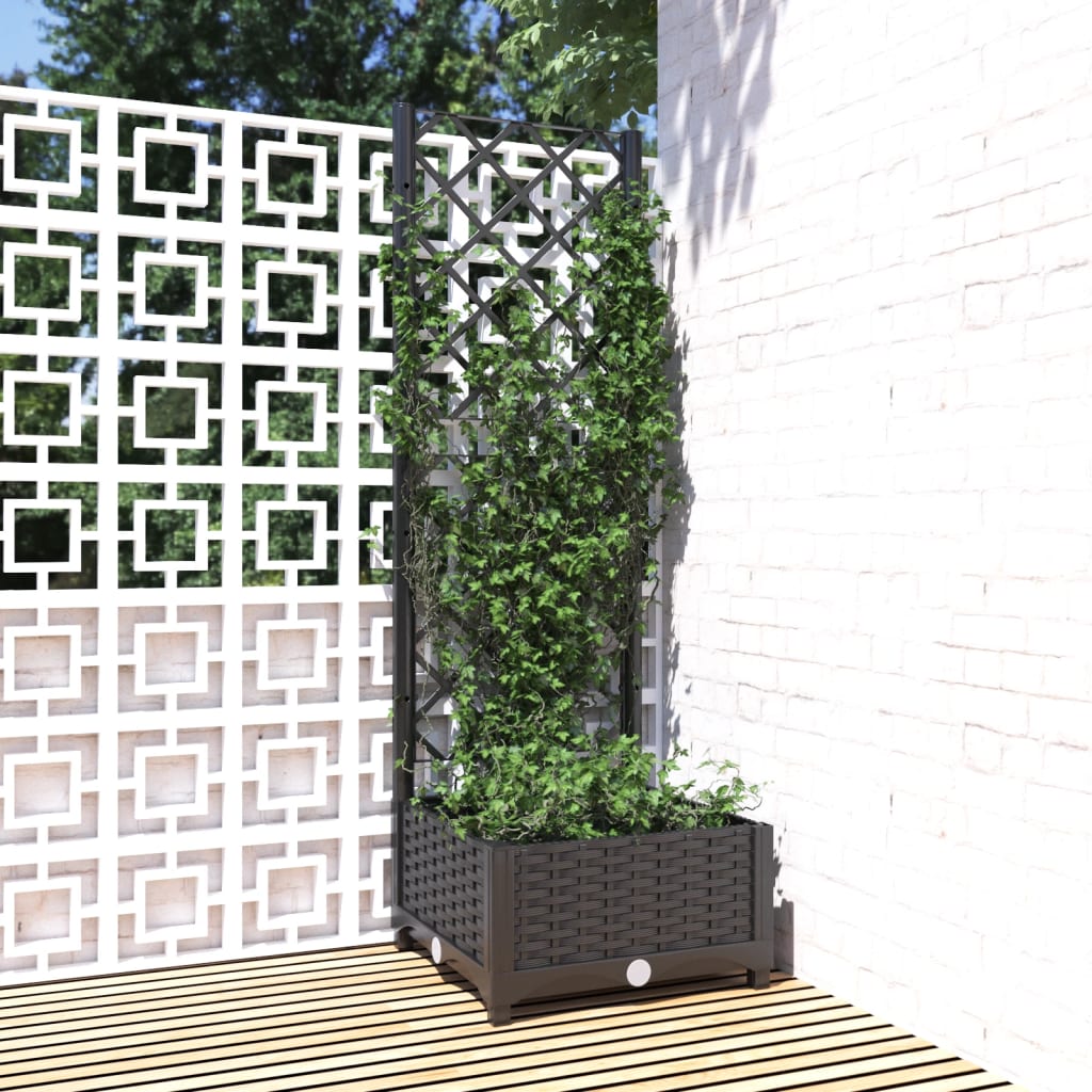Floreira de jardim com treliça azul acinzentado 40x40x121,5 cm PP