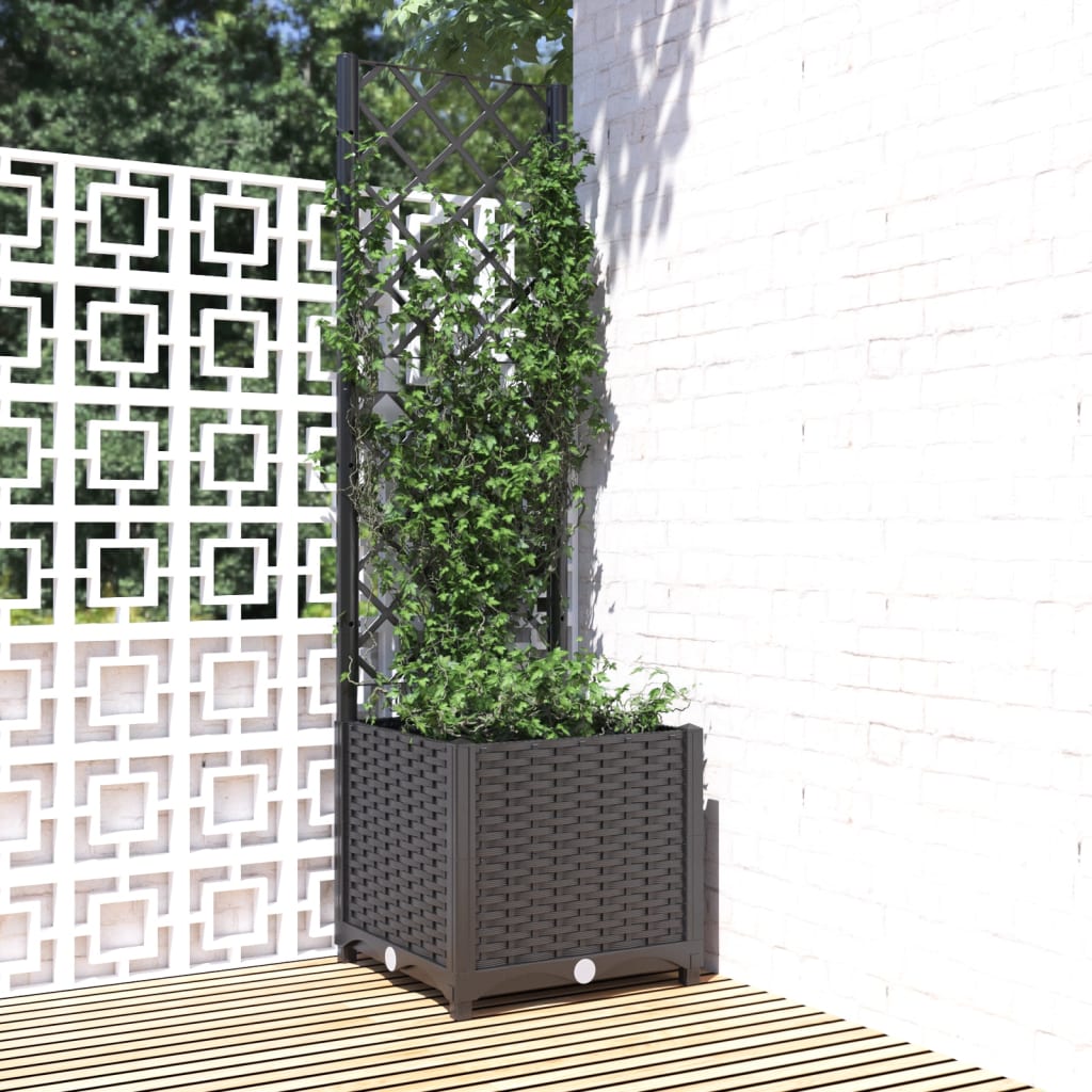 Floreira de jardim com treliça azul acinzentado 40x40x121,5 cm PP