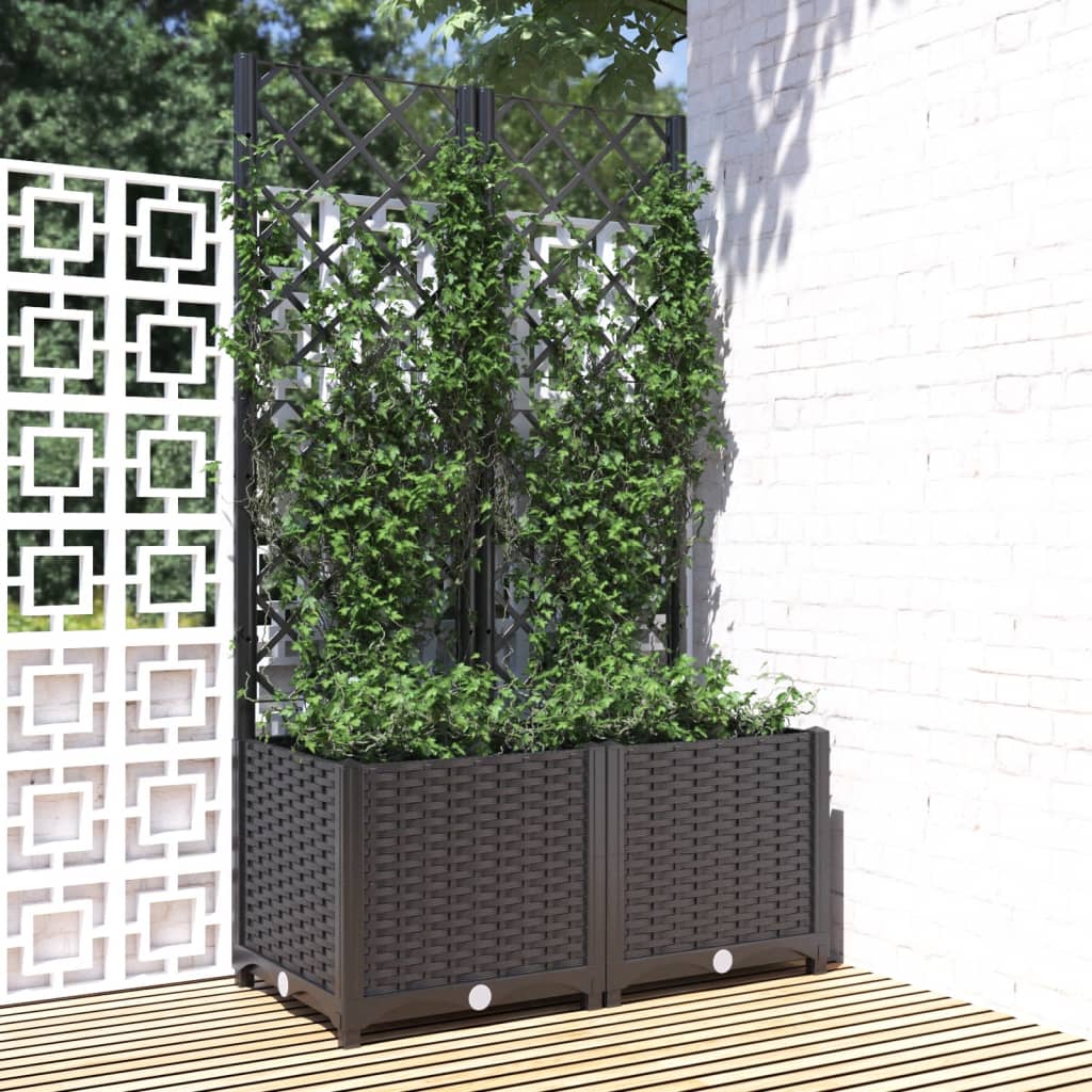 Jardinera de jardín con enrejado, color negro, 80 x 40 x 136 cm, PP