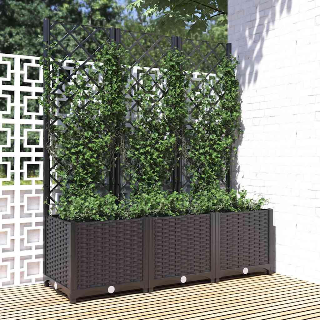 Jardinera de jardín con enrejado, color negro, 120 x 40 x 136 cm, PP