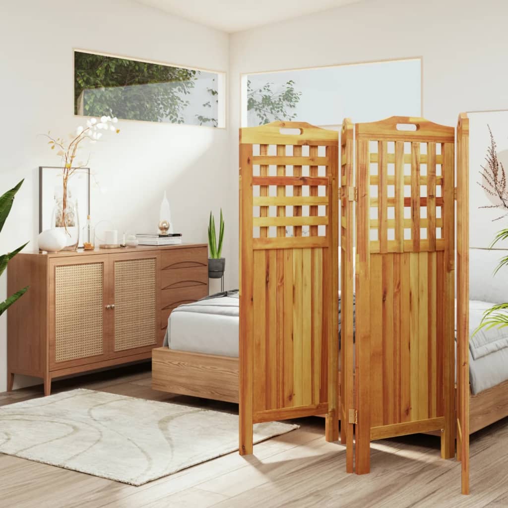 Biombo de 3 paneles de madera maciza de acacia 121,5x2x115 cm
