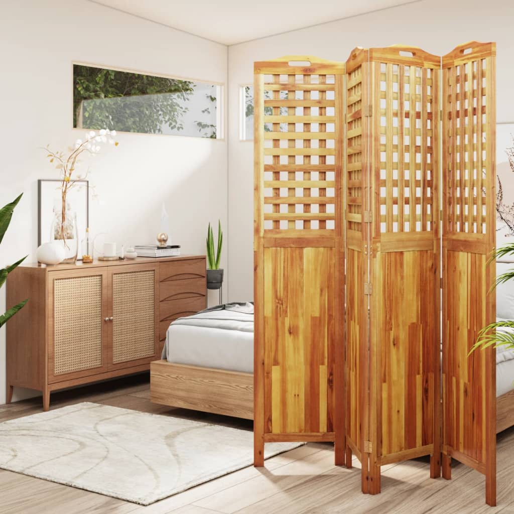 Biombo de 3 paneles de madera maciza de acacia 121,5x2x115 cm