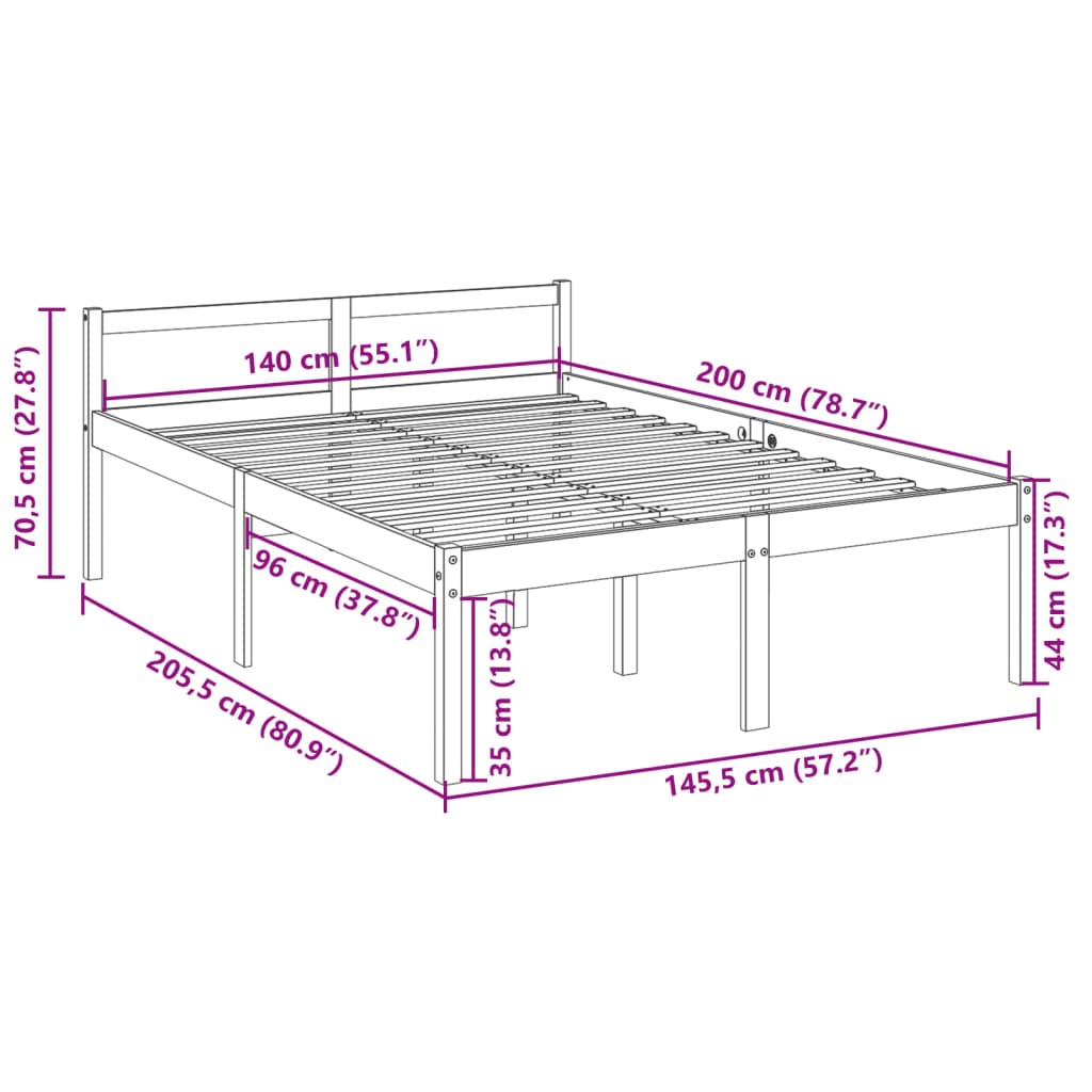 Cama para personas mayores madera maciza de pino 140x200 cm