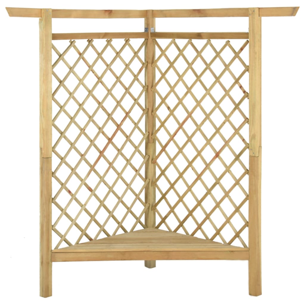 Pérgola esquinera con banco madera pino impregnada 166x81x174cm